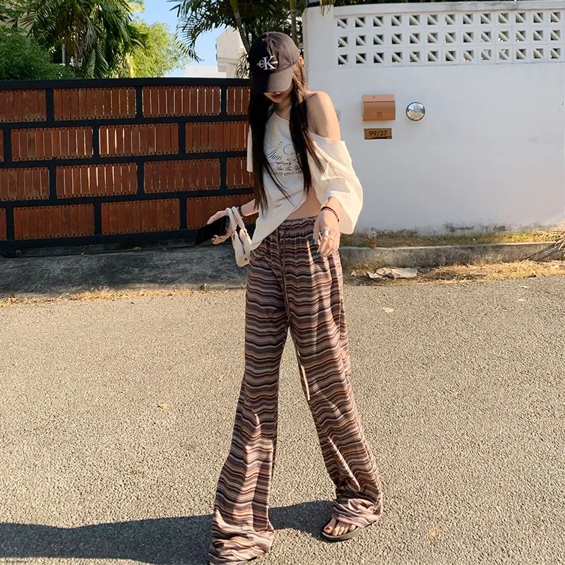 Shuhao Bai Casual Pants Women's Stripes Brown-7