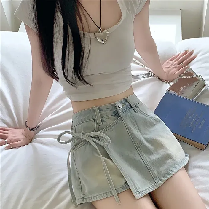 Shuhao Bai Denim Shorts Women's Blue-6