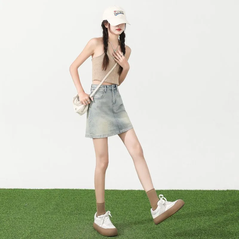 Shuhao Bai Denim Short Skirts Women's Light Blue-3