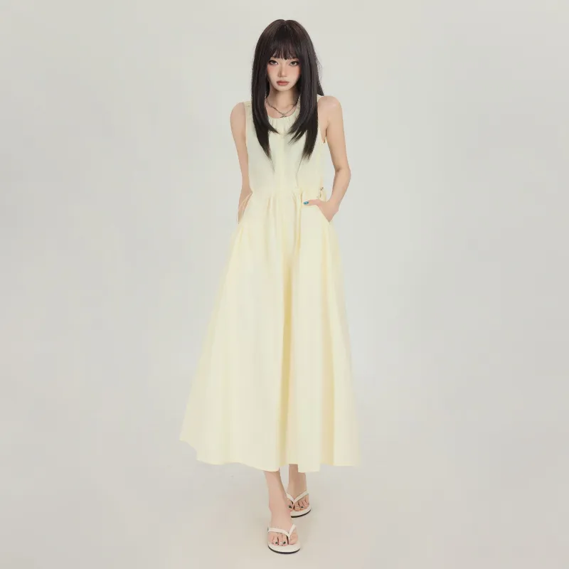 Shuhao Bai Sleeveless Dress Women's Yellow Maxi Skirts-2