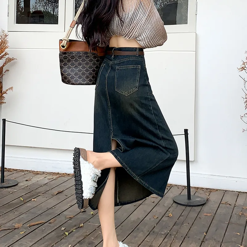 Shuhao Bai Denim Long Skirt Women's Concrete Gray-5
