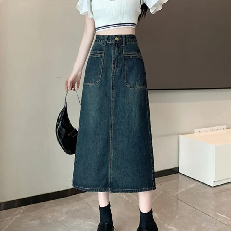 Shuhao Bai Denim Long Skirt Women's Concrete Gray-4