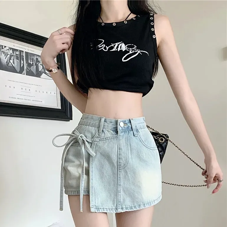 Shuhao Bai Denim Shorts Women's Blue-4
