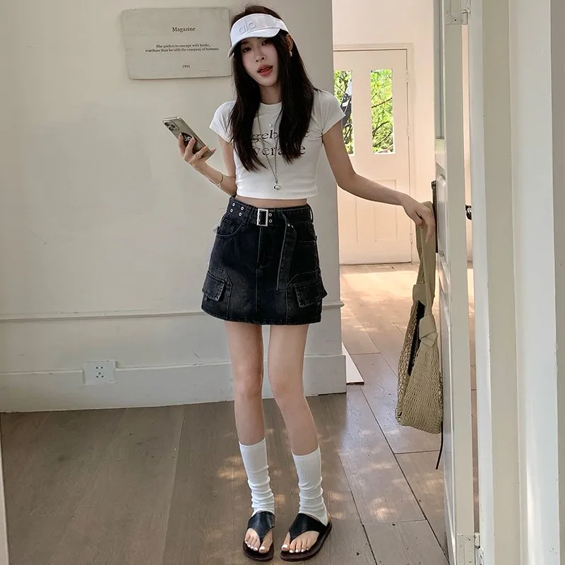 Shuhao Bai Denim Short Skirts Women's-5