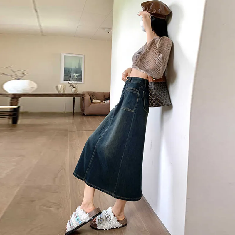 Shuhao Bai Denim Long Skirt Women's Concrete Gray-7
