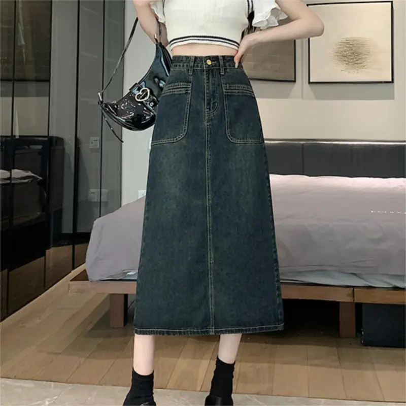 Shuhao Bai Denim Long Skirt Women's Concrete Gray-10