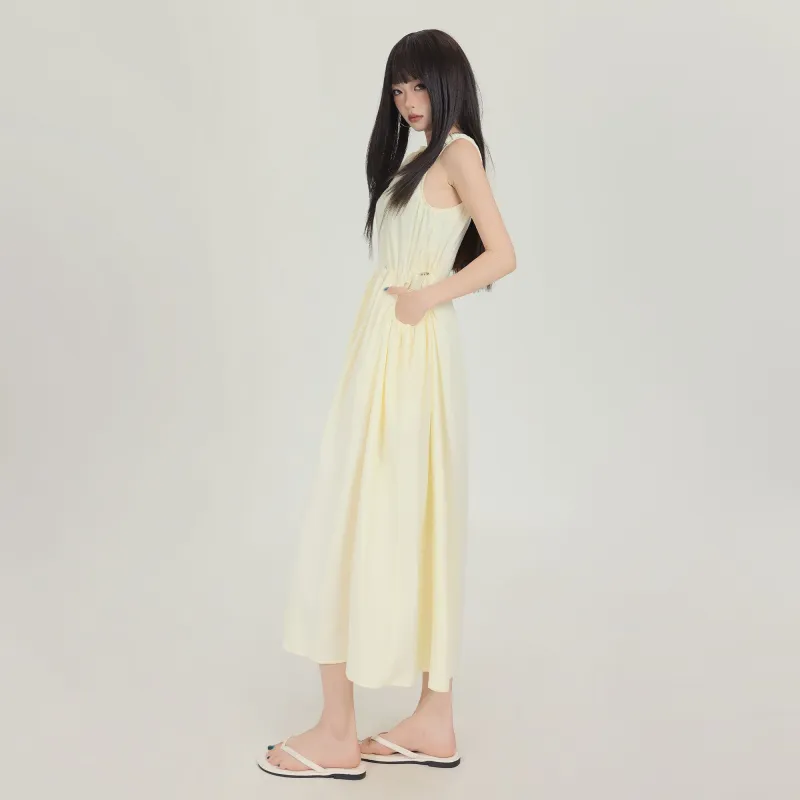 Shuhao Bai Sleeveless Dress Women's Yellow Maxi Skirts-3