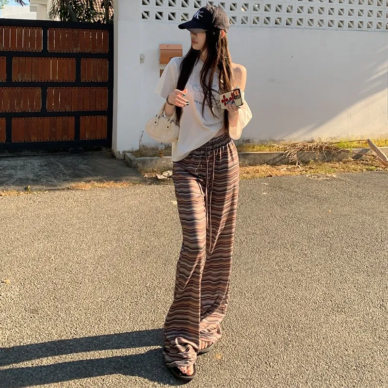 Shuhao Bai Casual Pants Women's Stripes Brown-6