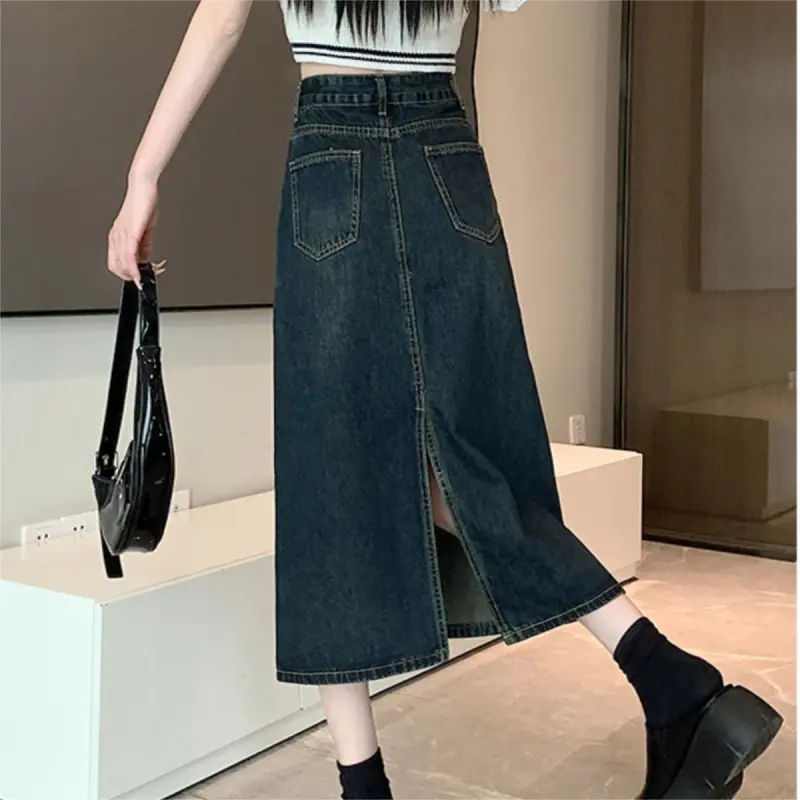 Shuhao Bai Denim Long Skirt Women's Concrete Gray-8