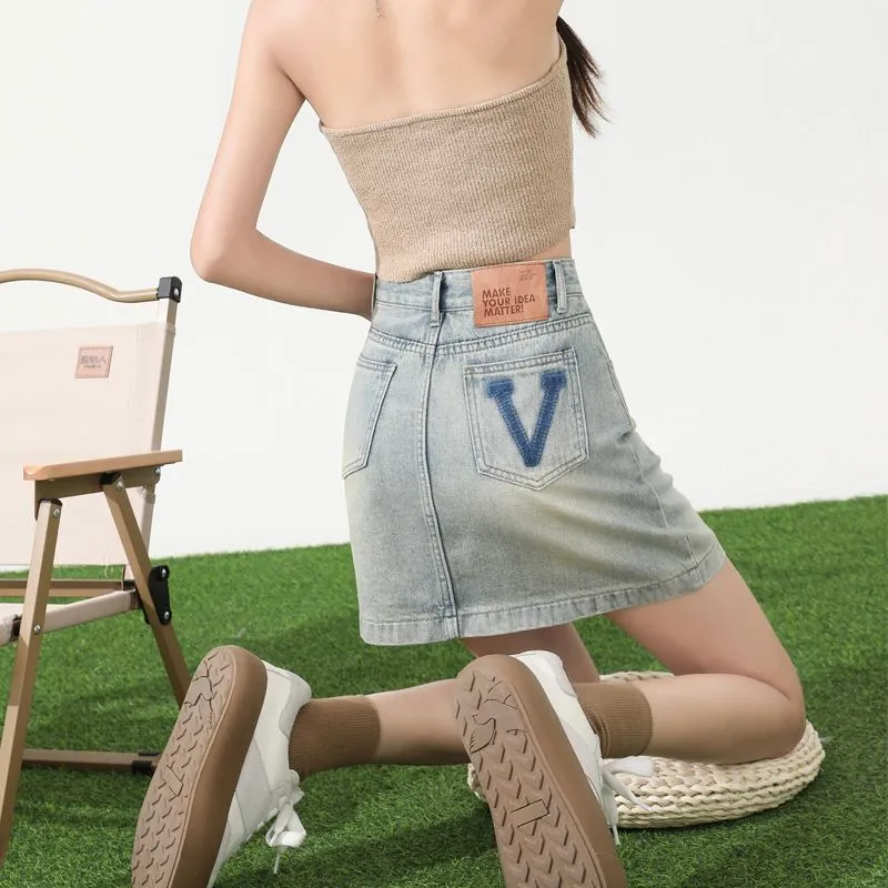 Shuhao Bai Denim Short Skirts Women's Light Blue-2