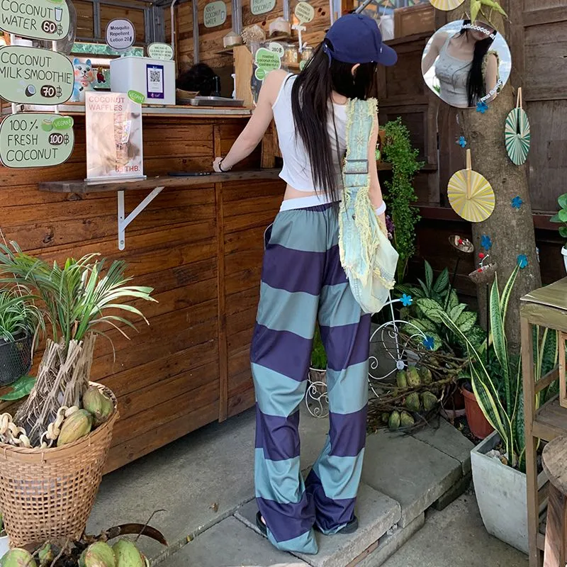 Shuhao Bai Casual Pants Women's Purple Green Stripes-2