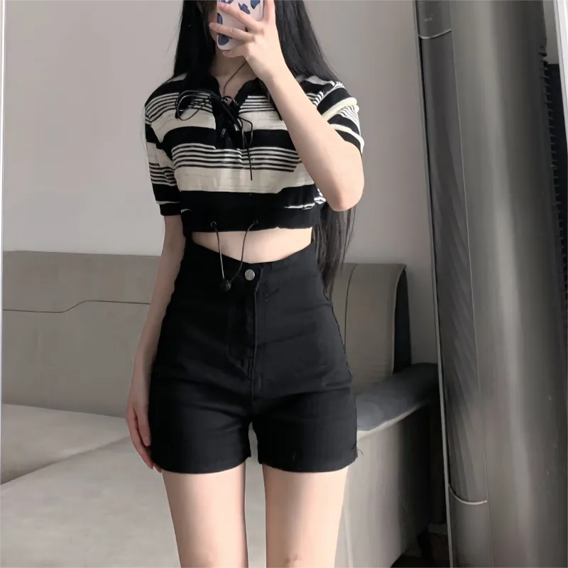 Shuhao Bai Denim Shorts Women's Black-3