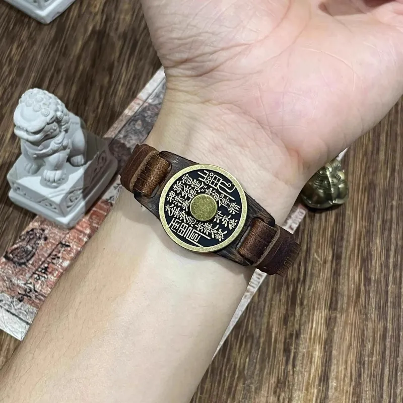 JIBAINANXI Copper Alloy Leather Wristbands Unisex-4