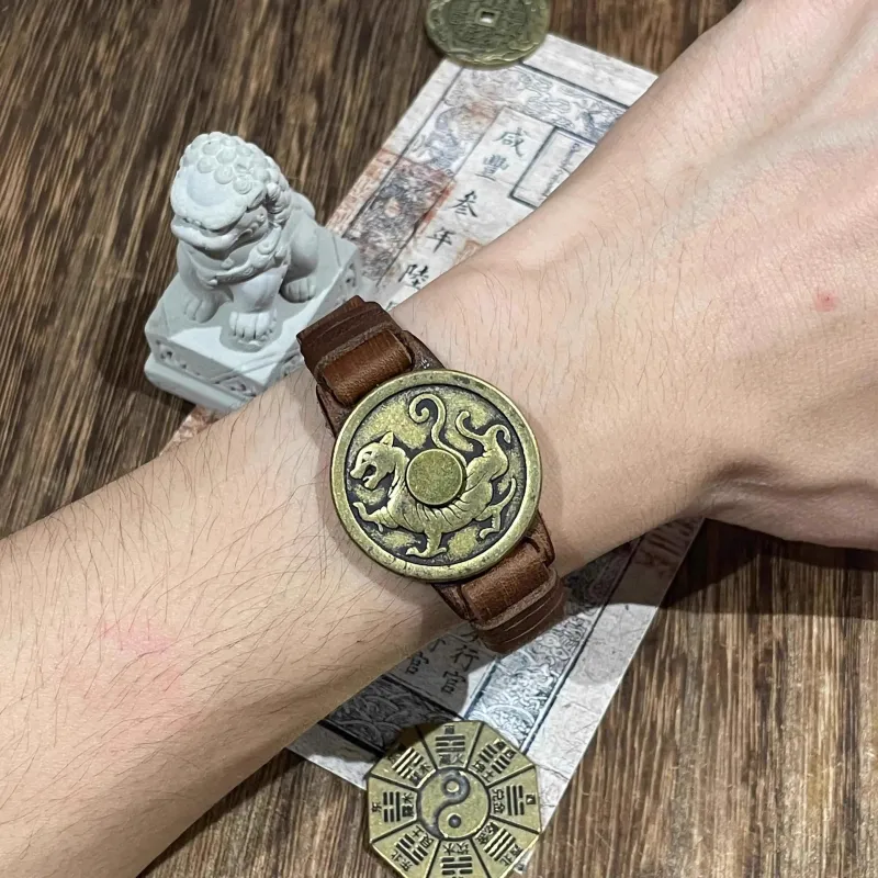 JIBAINANXI Copper Alloy Leather Wristbands Unisex-2