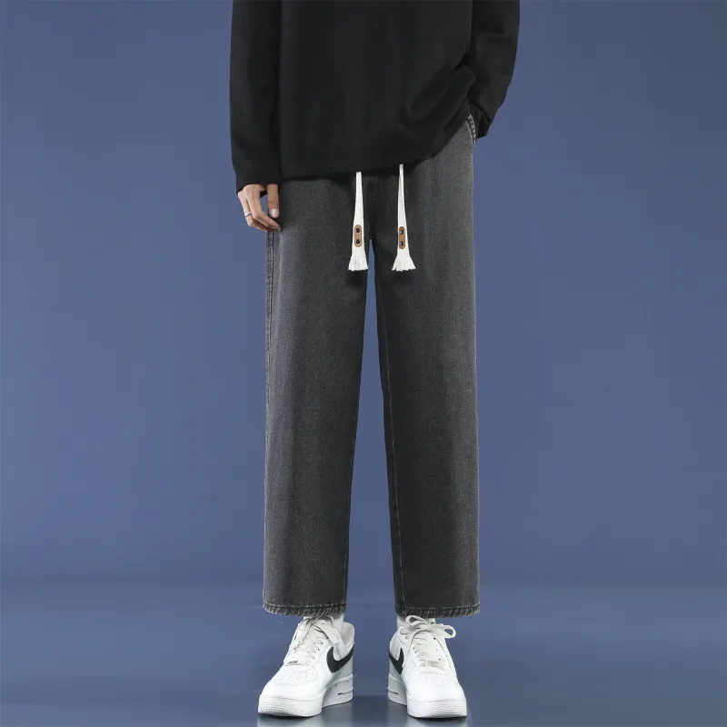 PANDA ADEVIL Japanese Vintage Preppy Style Loose Fit Straight Fit Wide Leg Ankle Length Jeans Unisex-16