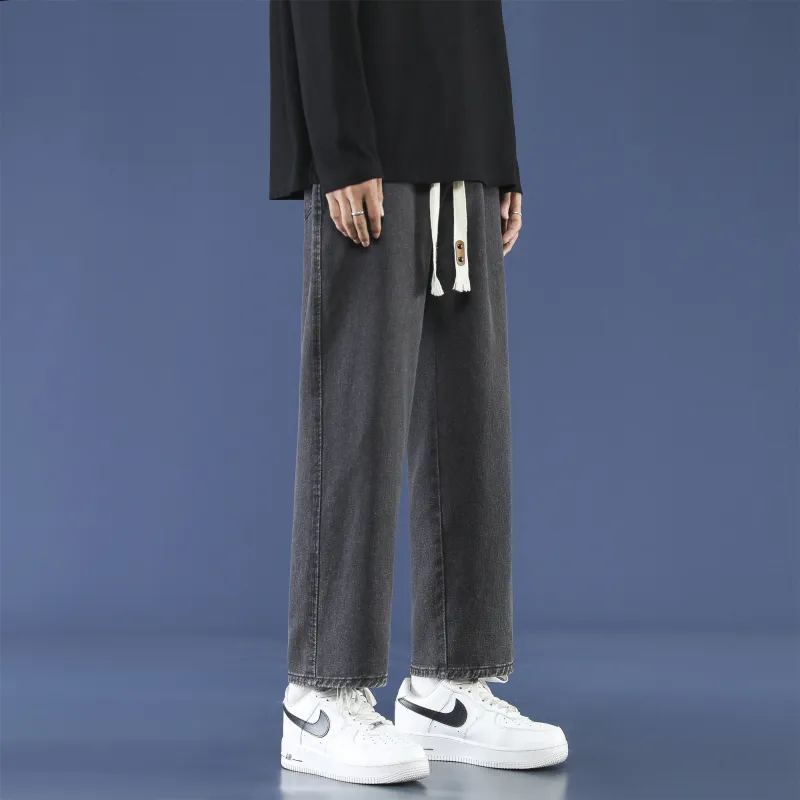 PANDA ADEVIL Japanese Vintage Preppy Style Loose Fit Straight Fit Wide Leg Ankle Length Jeans Unisex-17
