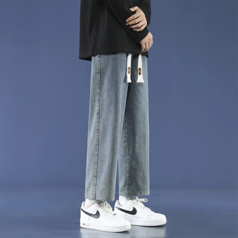 PANDA ADEVIL Japanese Vintage Preppy Style Loose Fit Straight Fit Wide Leg Ankle Length Jeans Unisex-52