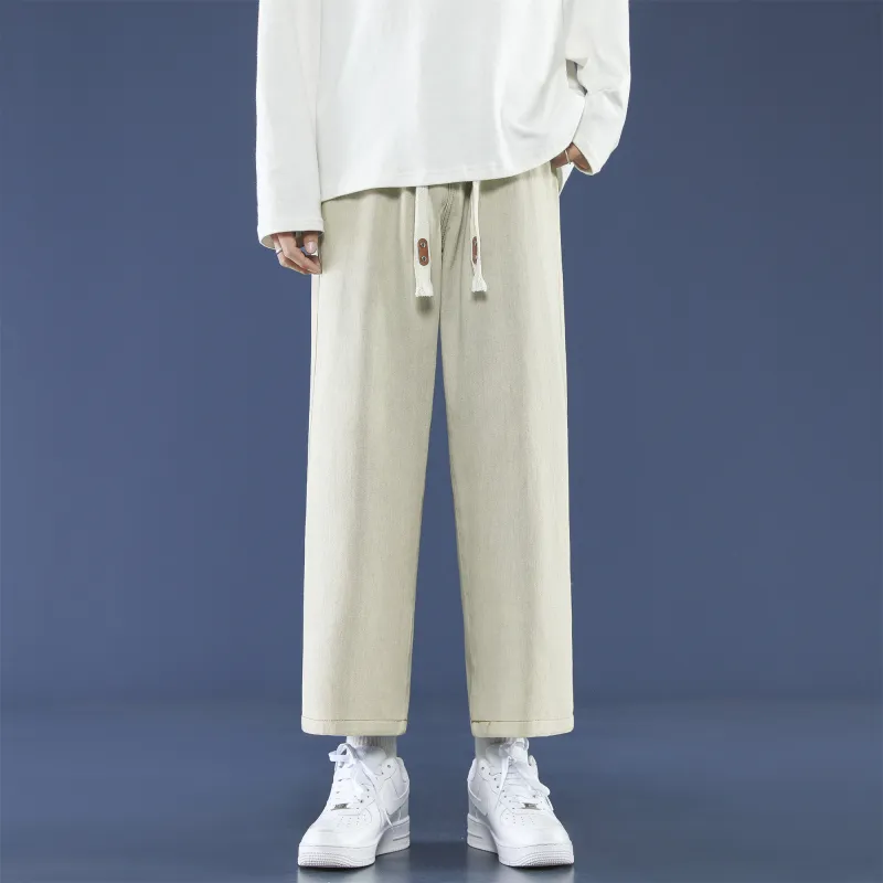 PANDA ADEVIL Japanese Vintage Preppy Style Loose Fit Straight Fit Wide Leg Ankle Length Jeans Unisex-56