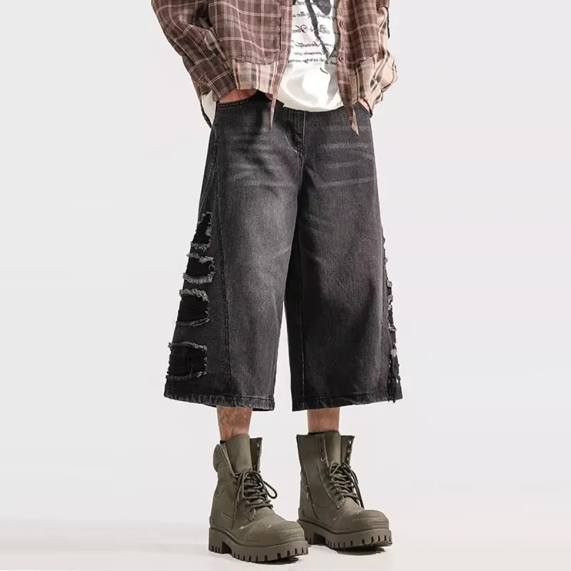Double Dealer Denim Shorts Unisex Black-6