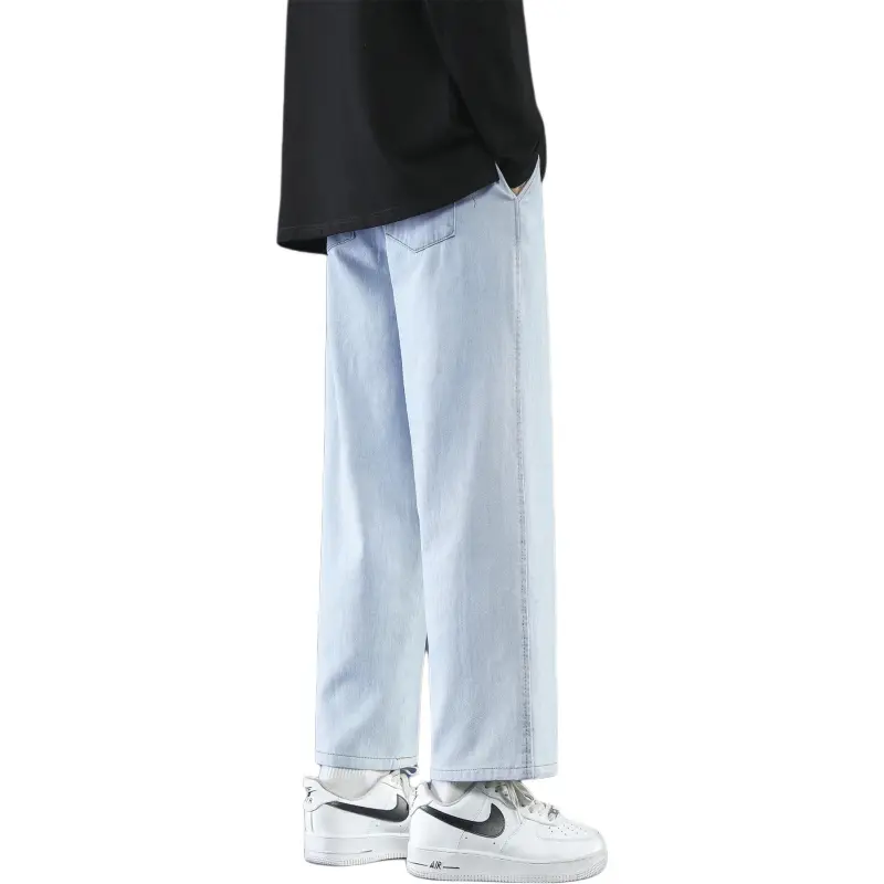 PANDA ADEVIL Japanese Vintage Preppy Style Loose Fit Straight Fit Wide Leg Ankle Length Jeans Unisex-34