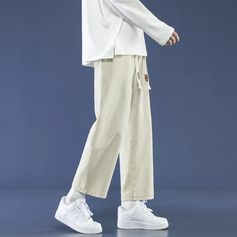 PANDA ADEVIL Japanese Vintage Preppy Style Loose Fit Straight Fit Wide Leg Ankle Length Jeans Unisex-58
