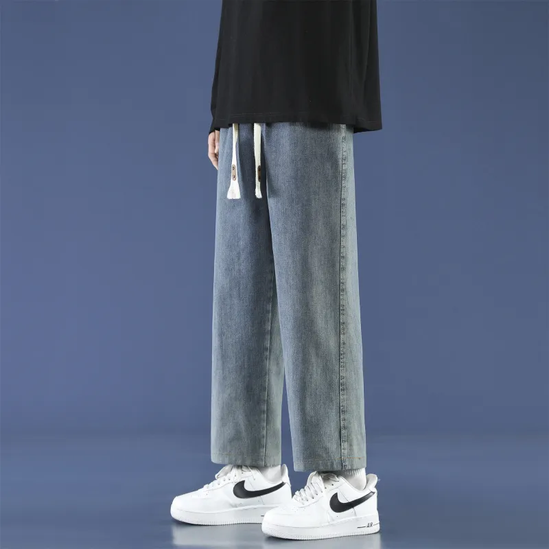 PANDA ADEVIL Japanese Vintage Preppy Style Loose Fit Straight Fit Wide Leg Ankle Length Jeans Unisex-50