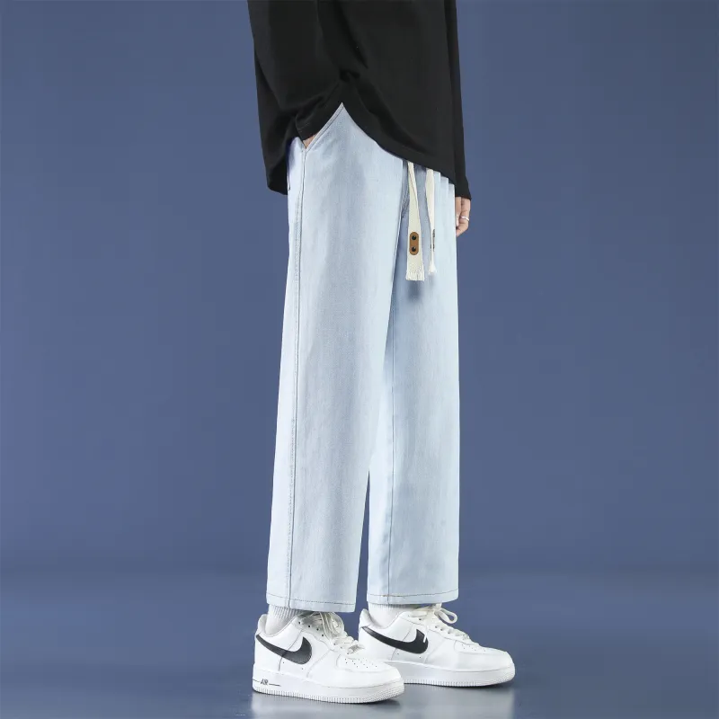 PANDA ADEVIL Japanese Vintage Preppy Style Loose Fit Straight Fit Wide Leg Ankle Length Jeans Unisex-37