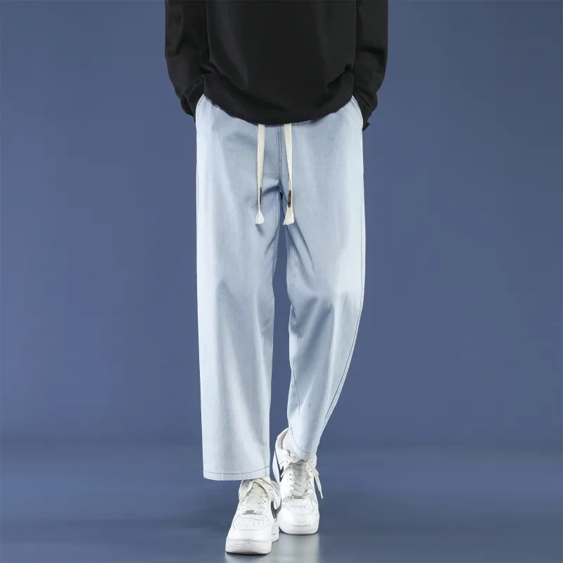 PANDA ADEVIL Japanese Vintage Preppy Style Loose Fit Straight Fit Wide Leg Ankle Length Jeans Unisex-36