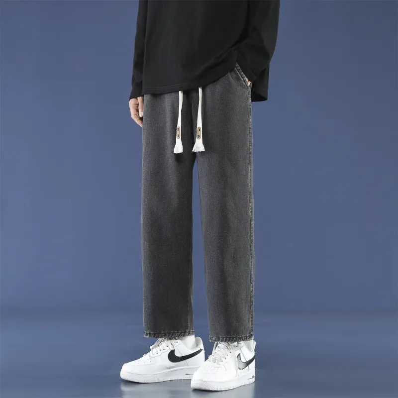 PANDA ADEVIL Japanese Vintage Preppy Style Loose Fit Straight Fit Wide Leg Ankle Length Jeans Unisex-15