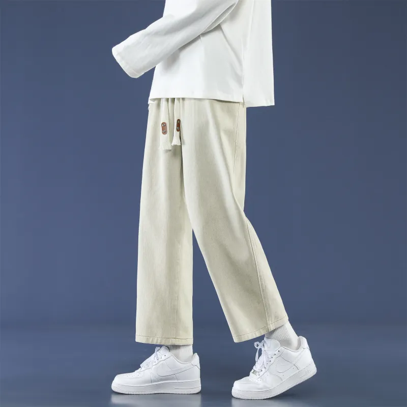 PANDA ADEVIL Japanese Vintage Preppy Style Loose Fit Straight Fit Wide Leg Ankle Length Jeans Unisex-55