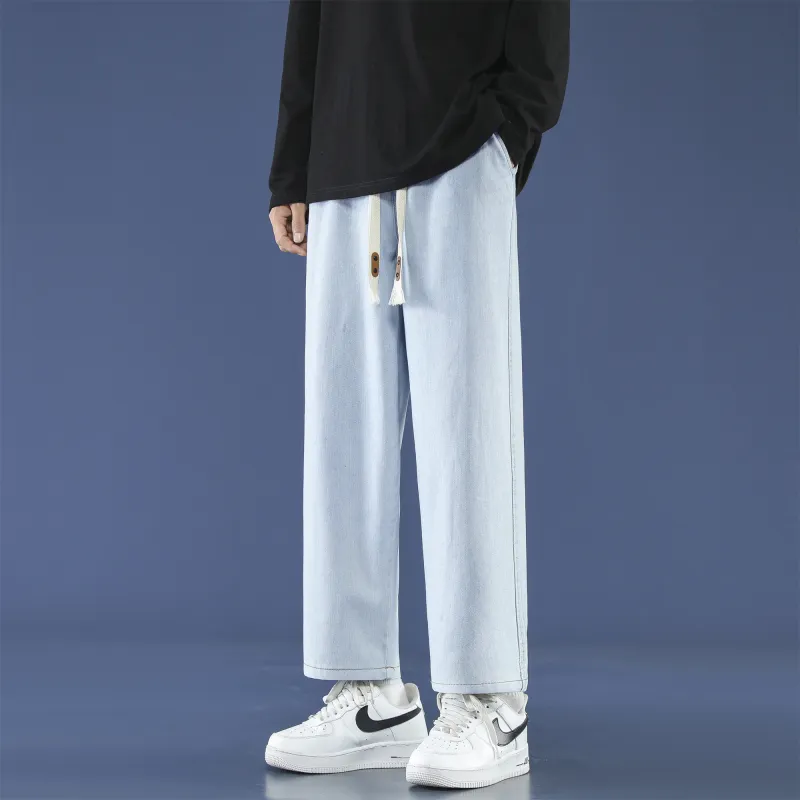 PANDA ADEVIL Japanese Vintage Preppy Style Loose Fit Straight Fit Wide Leg Ankle Length Jeans Unisex-35