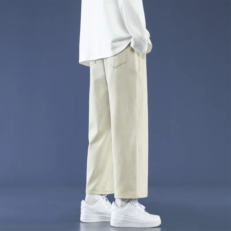 PANDA ADEVIL Japanese Vintage Preppy Style Loose Fit Straight Fit Wide Leg Ankle Length Jeans Unisex-57