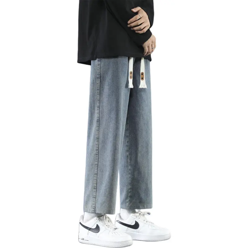 PANDA ADEVIL Japanese Vintage Preppy Style Loose Fit Straight Fit Wide Leg Ankle Length Jeans Unisex-49