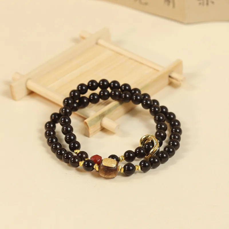 Three Treasures Coconut Shell Beads Double Circle Beaded Bracelet Unisex-2