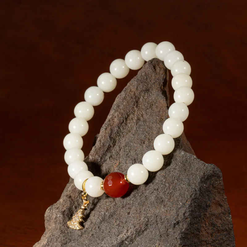 Three Treasures White Jade Bodhi Bracelets Unisex-3