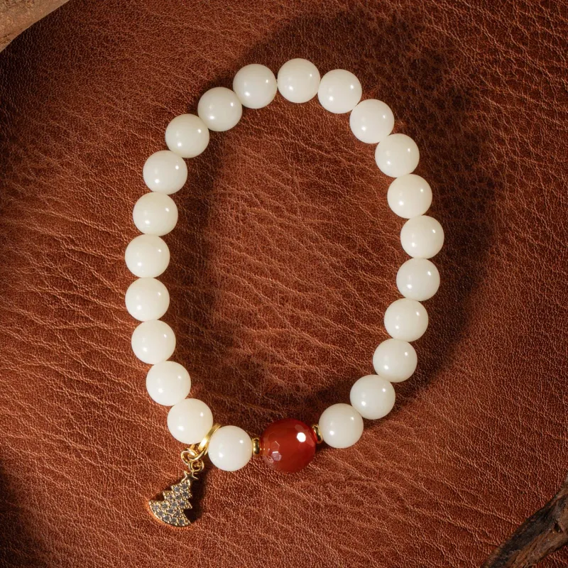 Three Treasures White Jade Bodhi Bracelets Unisex-4