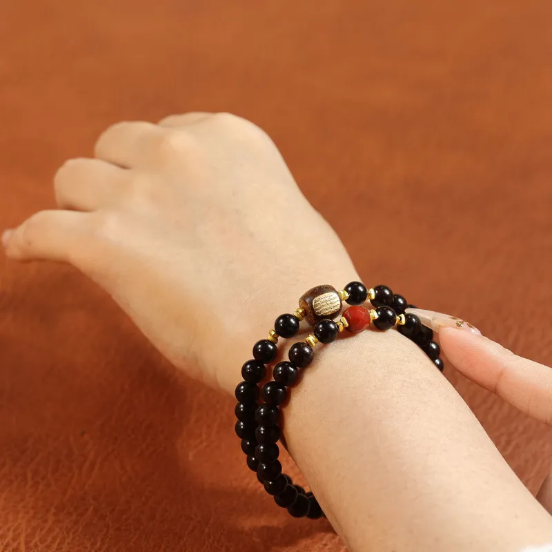 Three Treasures Coconut Shell Beads Double Circle Beaded Bracelet Unisex-4