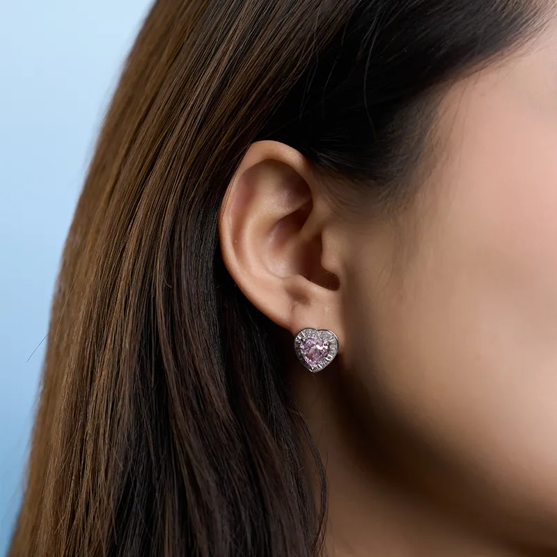 YPYN 925 Sterling Silver Stud Earrings Women's Silver Pink-3