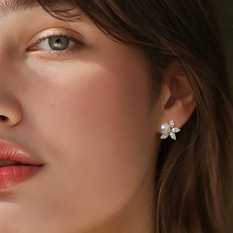 YPYN Alloy Stud Earrings Women's White Gold-2