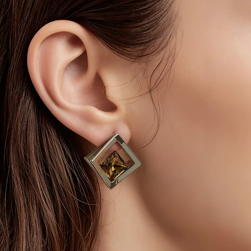 YPYN Geometric Stud Earrings Women's Coffee Gold-3