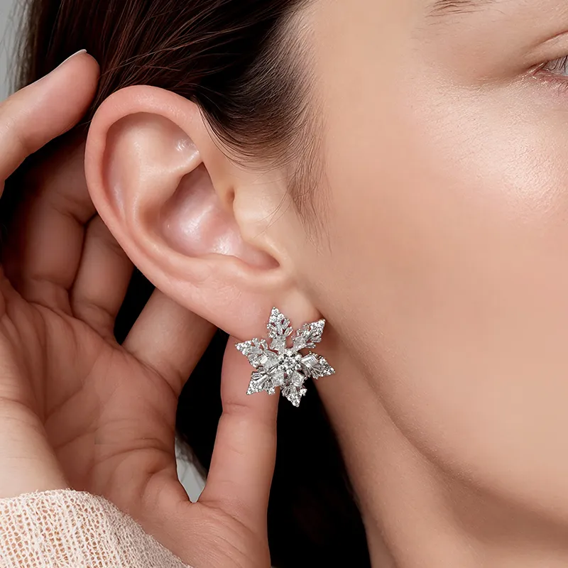 YPYN Alloy Stud Earrings Women's White Gold-3