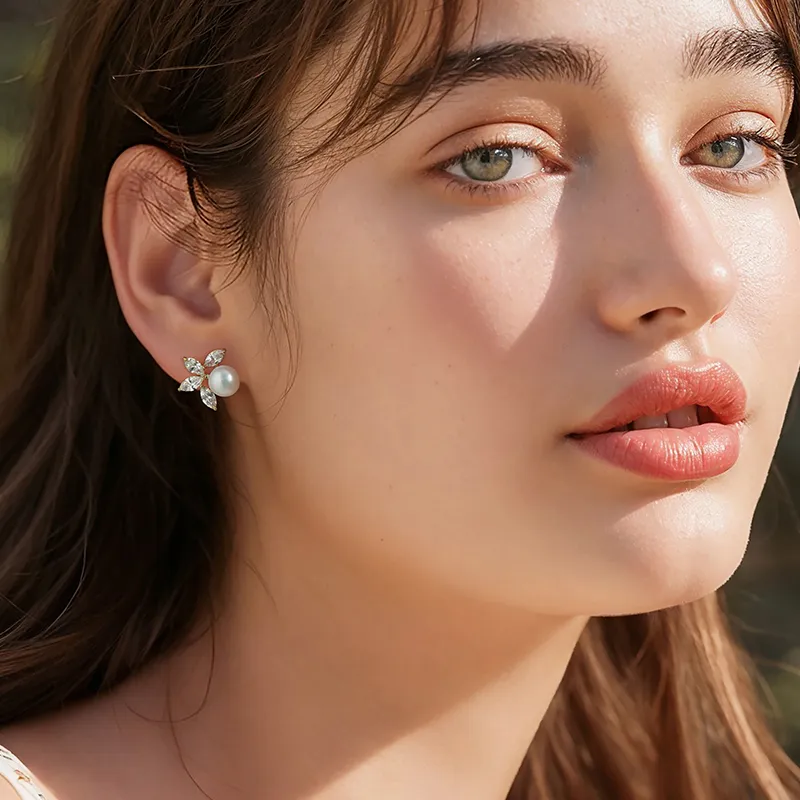 YPYN Alloy Stud Earrings Women's White Gold-1