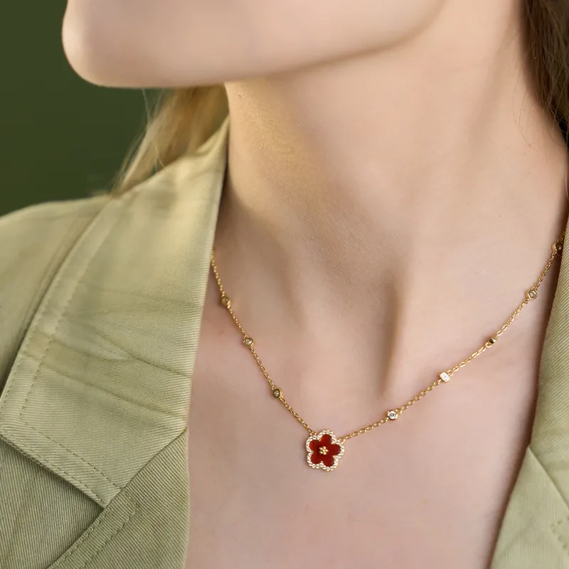 YPYN S925 Silver Necklace Pendant Women's Gold Red-1
