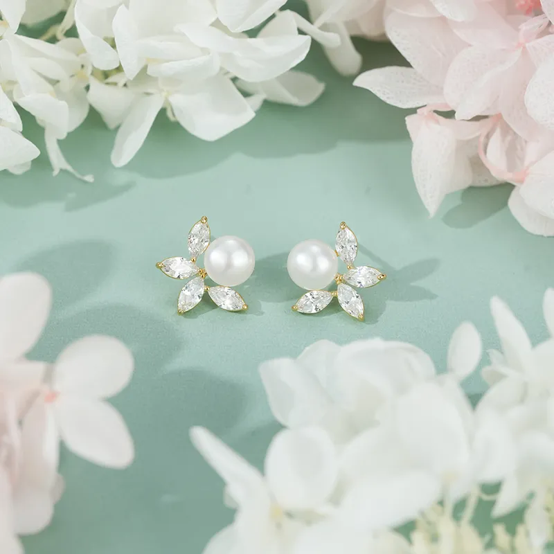 YPYN Alloy Stud Earrings Women's White Gold-4