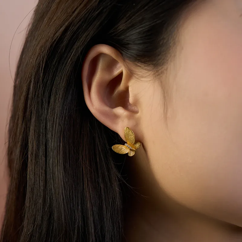 YPYN S925 Silver Stud Earrings Women's Gold-3