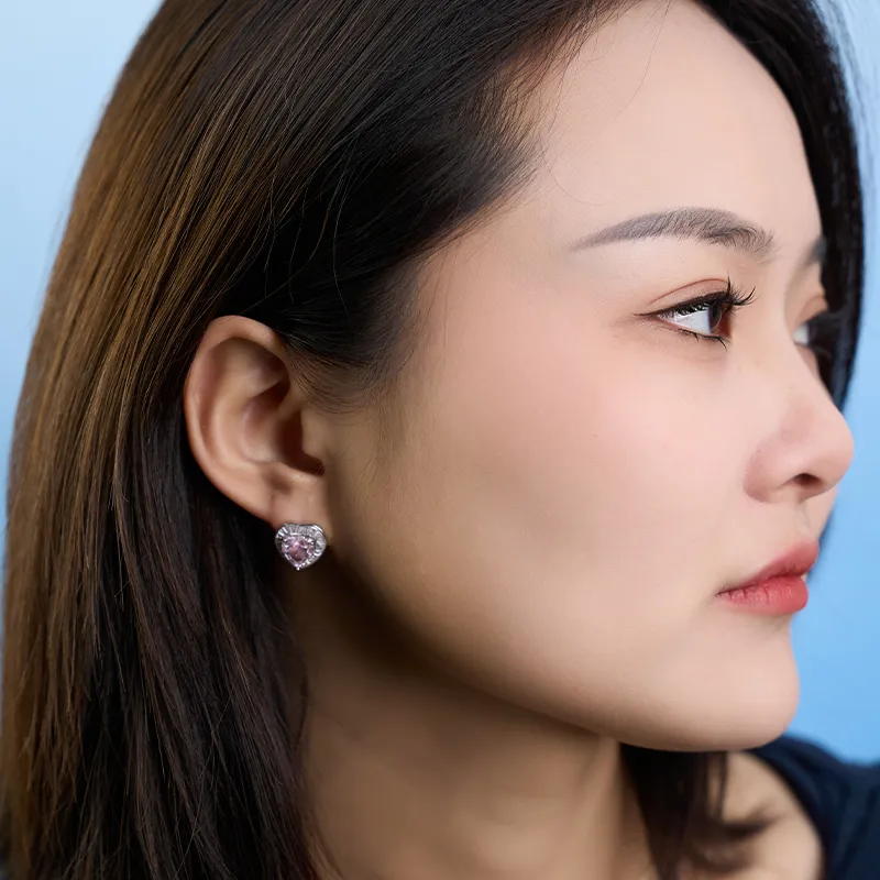 YPYN 925 Sterling Silver Stud Earrings Women's Silver Pink-1