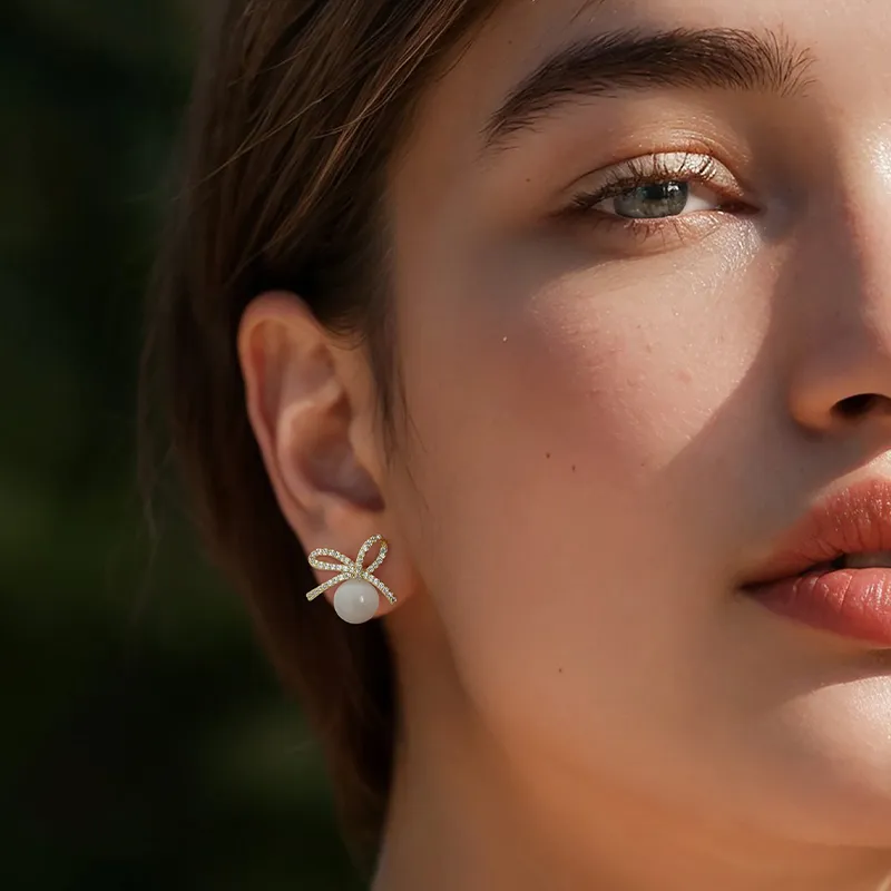 YPYN Alloy Stud Earrings Women's White Gold-2