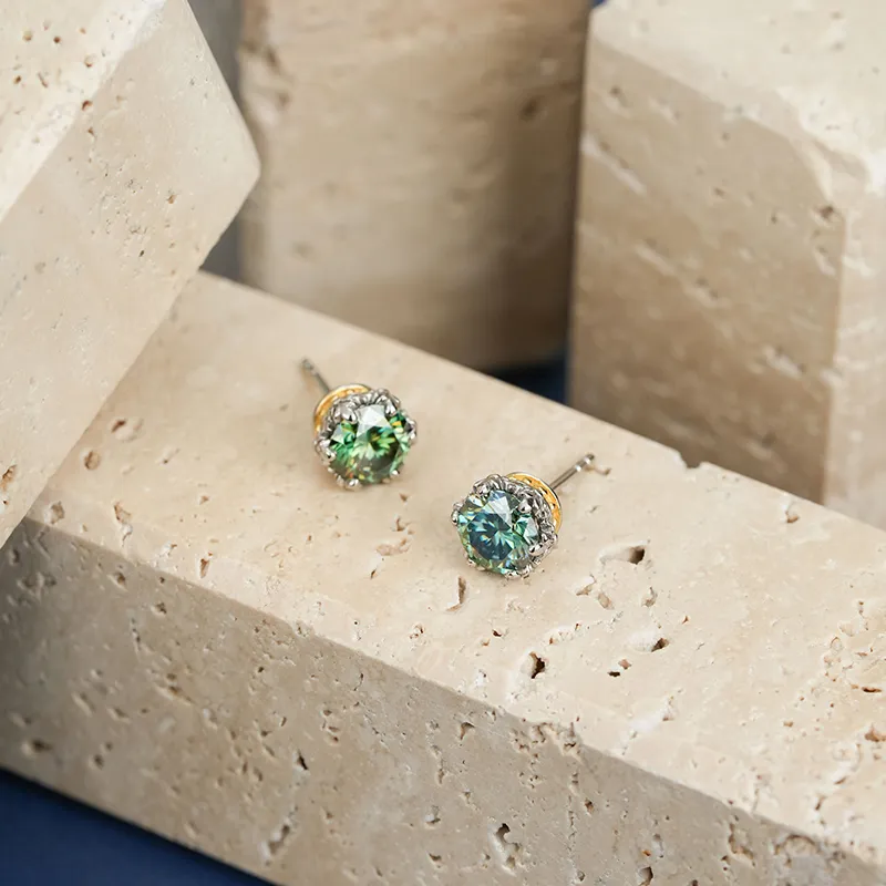 YPYN S925 Silver Stud Earrings Women's White Green-3