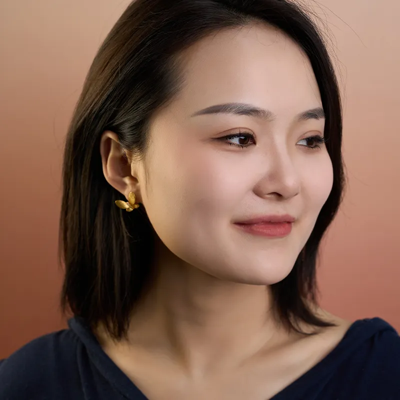 YPYN S925 Silver Stud Earrings Women's Gold-1