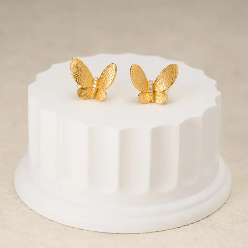 YPYN S925 Silver Stud Earrings Women's Gold-4